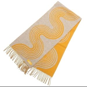 * New In Box * Hermés La Maison Cashmere Kazak Vagh Gold & Beige Wave Scarf